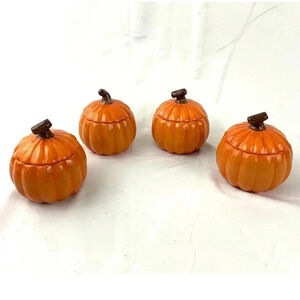 Set of 4 Pumpkin Bowls with Lids Ceramic NEW Casserole Dish Lidded Halloween